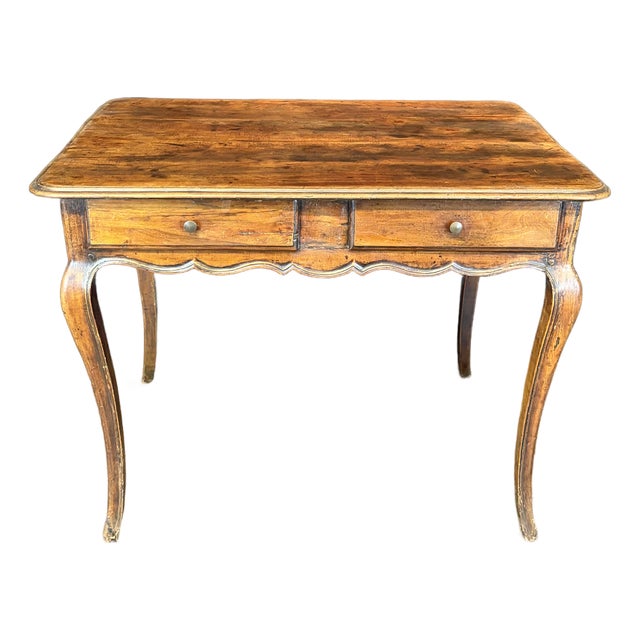 19th Century French Louis XV Walnut Writing Desk With Two Drawers For Sale
