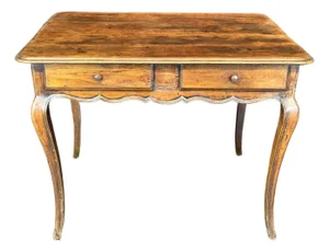 19th Century French Louis XV Walnut Writing Desk With Two Drawers
