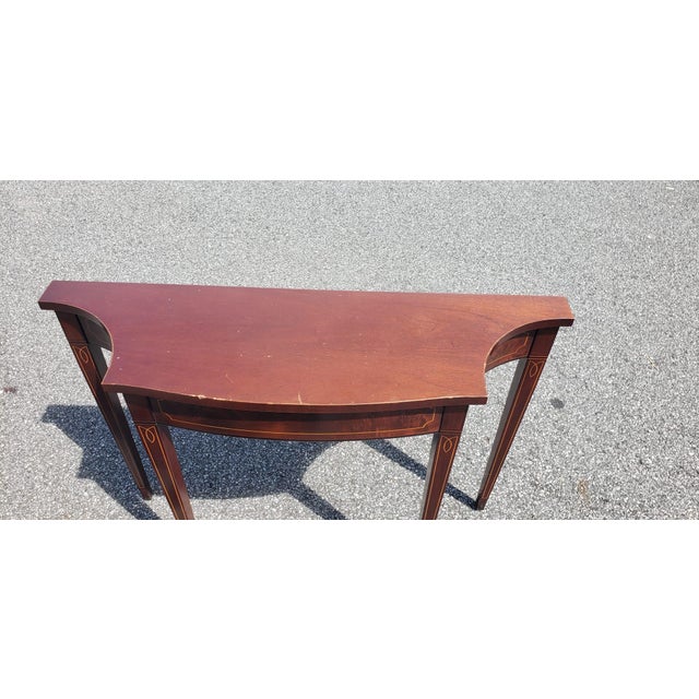 Traditional Baker Furniture Historic Charleston Collection Inlaid Mahogany Demi Lune Console Table For Sale - Image 3 of 18