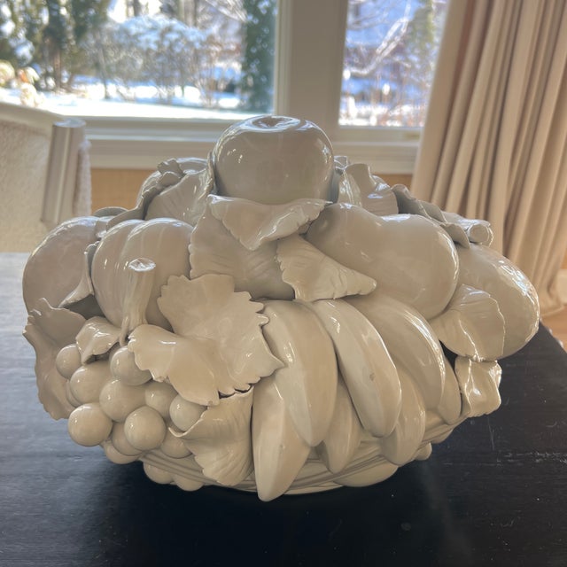 Large Vintage Italian White Blanc De Chine Creamware Fruit Basket Centerpiece For Sale In New York - Image 6 of 9