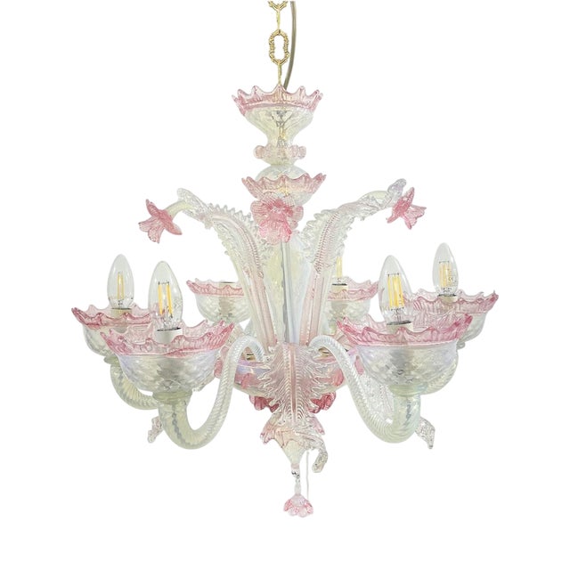 Chandelier in Pink Murano Glass, 1950s For Sale