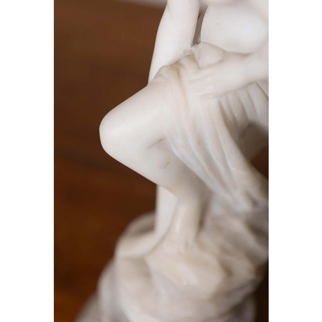 French 19th Century Marble Sculpture of a Nymph after the Bath on Pedestal For Sale - Image 4 of 8