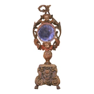 18th Century Italian Baroque Carved Giltwood Reliquary Mirror For Sale