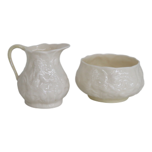 Belleek Ireland Porcelain Lotus Pattern Creamer and Sugar Bowl Set 4638b