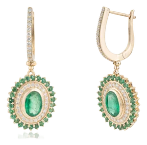 2.12ct Emerald Diamond Drop Earrings With Lever Back Closure in 14k Yellow Gold