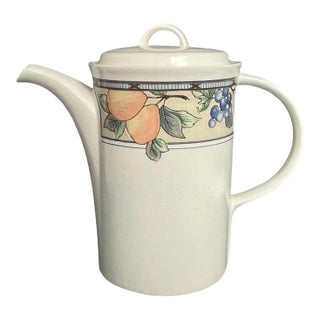 Vintage Mikasa Coffee Pot With Lid – Garden Harvest Intaglio Cac29 – Fruit Motif – Stoneware For Sale