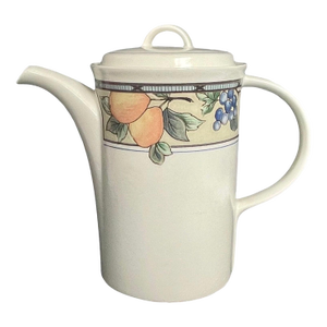 Vintage Mikasa Coffee Pot With Lid – Garden Harvest Intaglio Cac29 – Fruit Motif – Stoneware