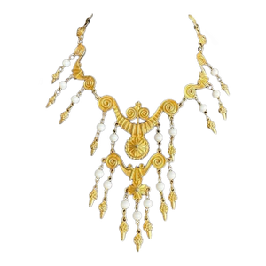 Vintage Gold Bib Statement Necklace Waterfall Pendants Egyptian Cleopatra Vendome