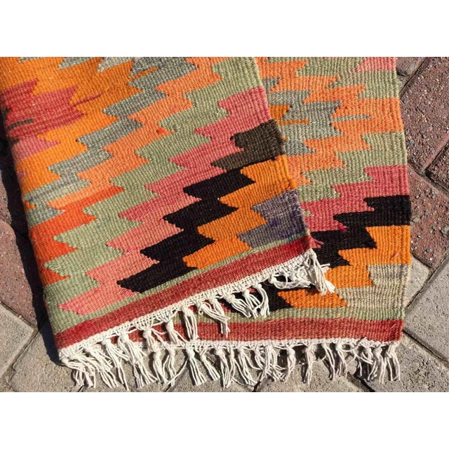 Orange 1960' S Bohemian - Turkish Kilim Runner - 36" X 85" For Sale - Image 8 of 9