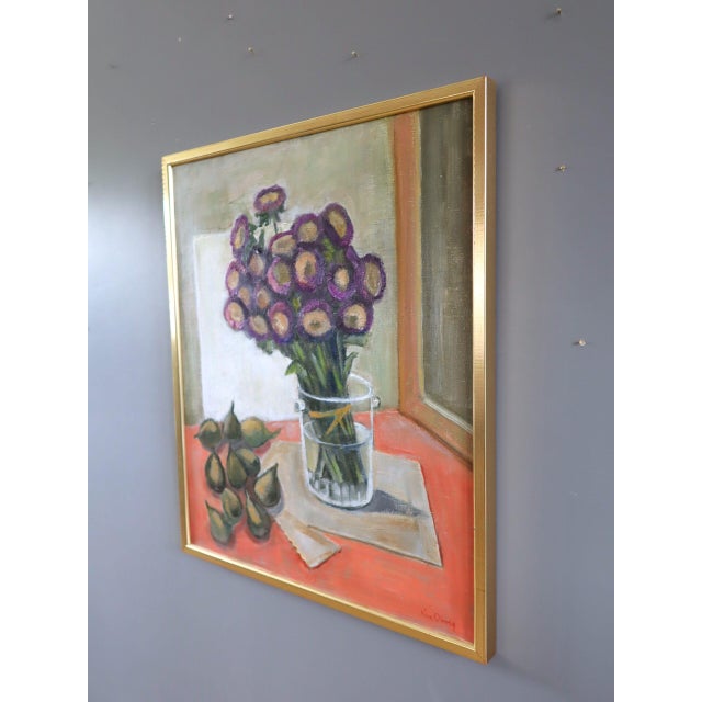 Mid 20th Century Mid-Century Modern 'Purple Blooms' Expressive Swedish Still Life Oil Painting, Framed For Sale - Image 5 of 11