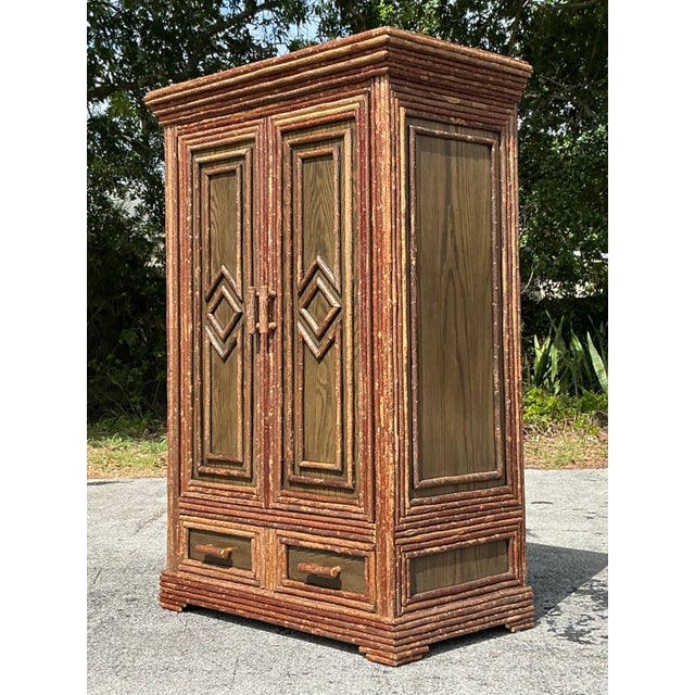 Wood Vintage Boho La Lune Primitive Armoire For Sale - Image 7 of 12