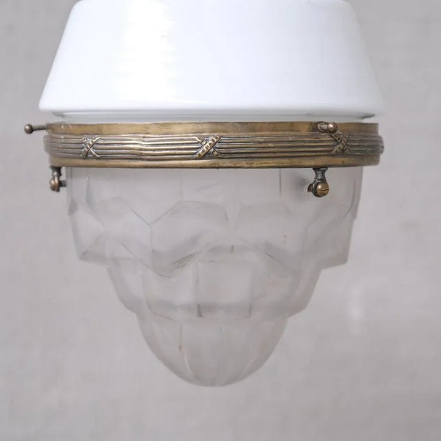 Antique French Glass and Brass Pendant Light For Sale - Image 5 of 8
