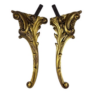 Salvaged Console Legs with Gilt Wood Carving Fragments, Set of 2 For Sale