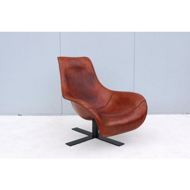 Brown Antonio Citterio for B&b Italia Patinated Cognac Leather Mart Swivel Armchair For Sale - Image 8 of 18