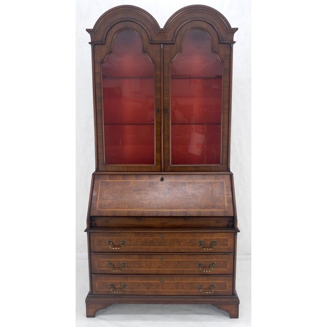 Double Bonnet Dome Top Burl Wood 3 Drawer Drop Front Secretary Desk 1900s Clean!