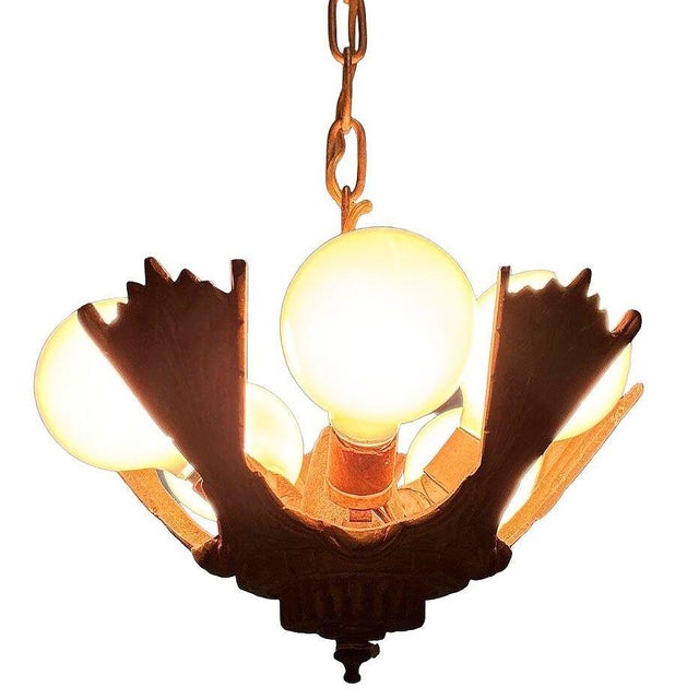Art Deco Florentine style gilt metal pendant chandelier by Markel with classic Hollywood Regency glamour with open...