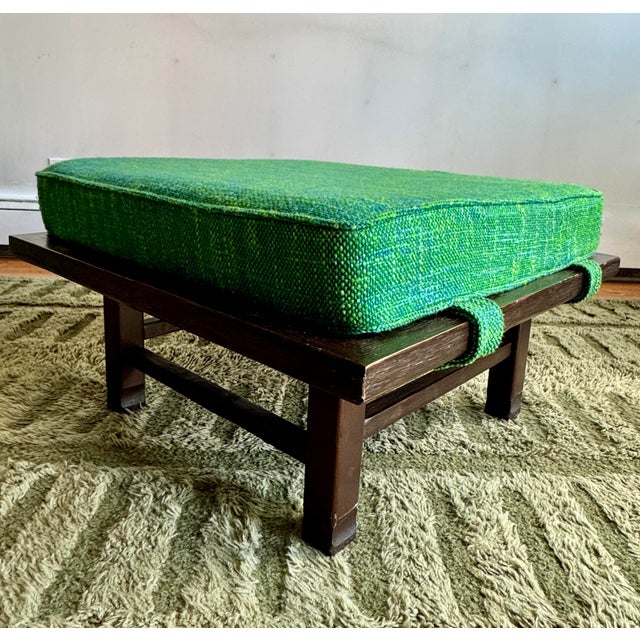 Ficks Reed Lounge Chair With Ottoman C. 1960’s Very Good Condition Dark Wood Green Cushions For Sale - Image 11 of 12