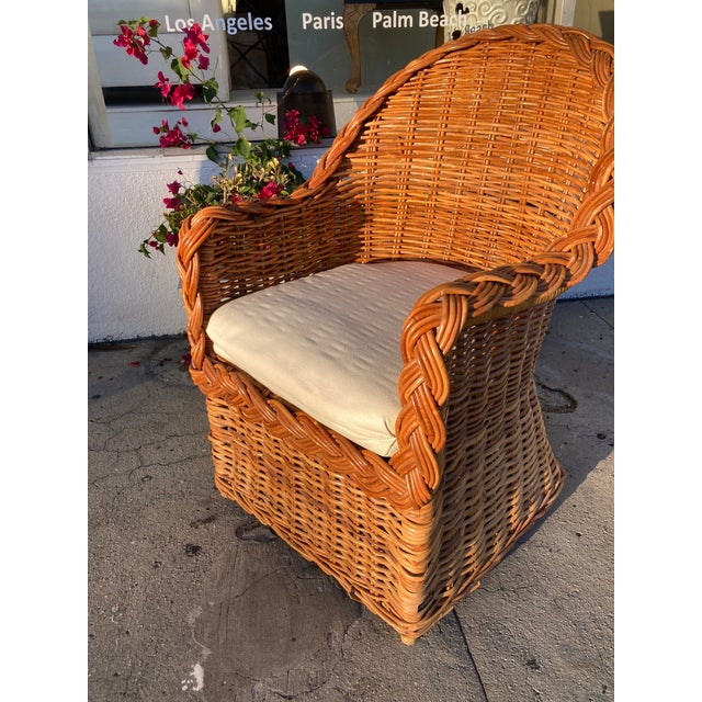 Bielecky Brothers Natural Rattan Jumbo Braid Barrel Chair For Sale - Image 10 of 10