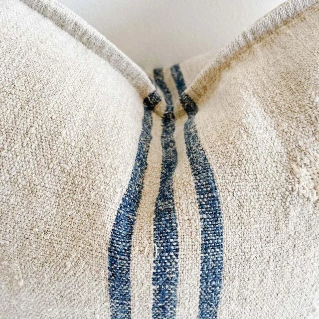 Mid-Century Modern Vintage Custom Made European Grainsack Pillow With Down Feather Insert For Sale - Image 3 of 5