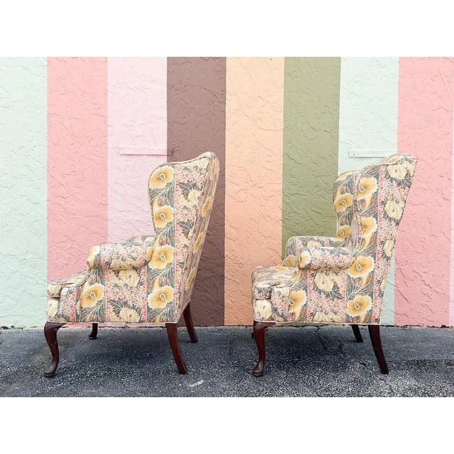 Hollywood Regency 1980s Palm Beach Regency Palm Beachy Wingback Chairs - a Pair For Sale - Image 3 of 12