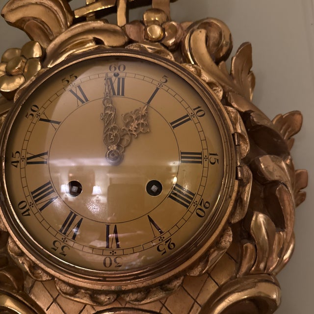 Rococo Swedish Giltwood Cartel Clock For Sale - Image 3 of 6
