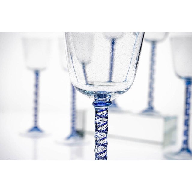 Cobalto and Pulegoso Murano Glass with Twisted Stems from Cenedese, 1950s, Set of 6 For Sale - Image 9 of 18