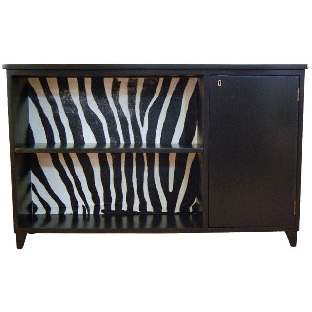 Swedish Art Moderne Black Writing Desk With Zebra Hair Hide For Sale