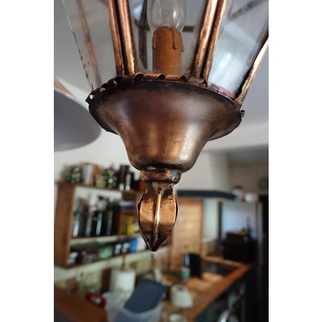 Large Antique Hanging Lantern in Glass and Brass, 1890s For Sale - Image 5 of 9