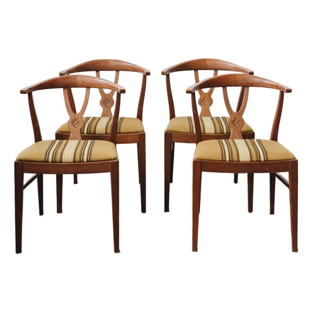 1970s Danish Wood and Wool Dining Chairs - Set of 4 For Sale