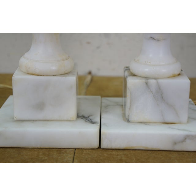 2 Mid 20th Century Gray & White Alabaster Marble Trophy Urn Table Lamps Pair 18" For Sale - Image 15 of 15