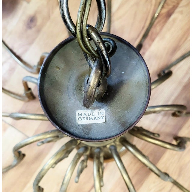 Mid 20th Century Vintage German Mid-Century Modern Dutch Style Brass 15 Light Chandelier For Sale - Image 5 of 9