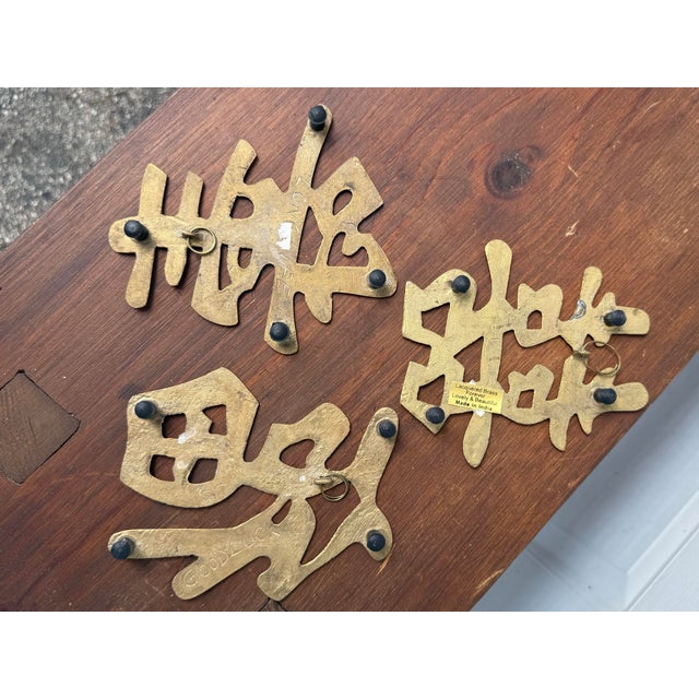 Vintage Brass Chinese Characters Wall Decor- Set of Three For Sale In Milwaukee - Image 6 of 8