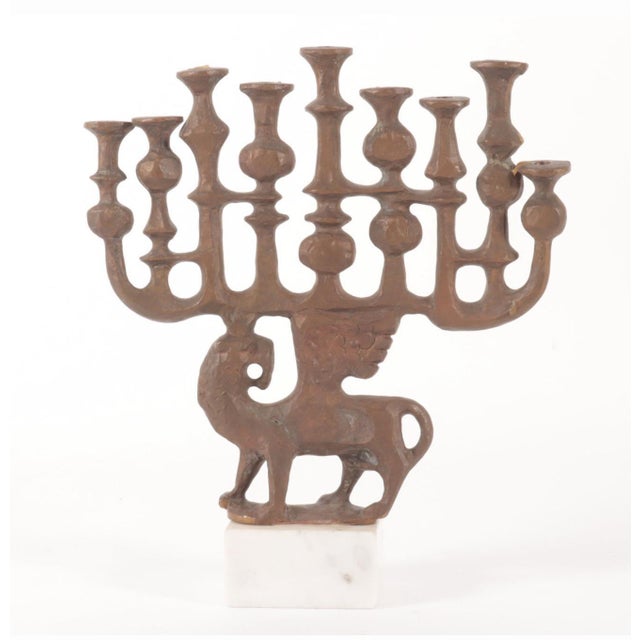 1960s Milton Hebald, Milton Hebald Mid Century Bronze Menorah Sculpture WPA Artist Modernist Judaica, 1969 For Sale - Image 5 of 15