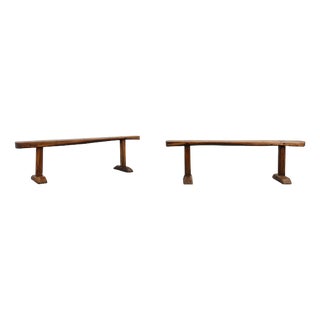 Rustic Oak Benches, France, 1850s, Set of 2 For Sale