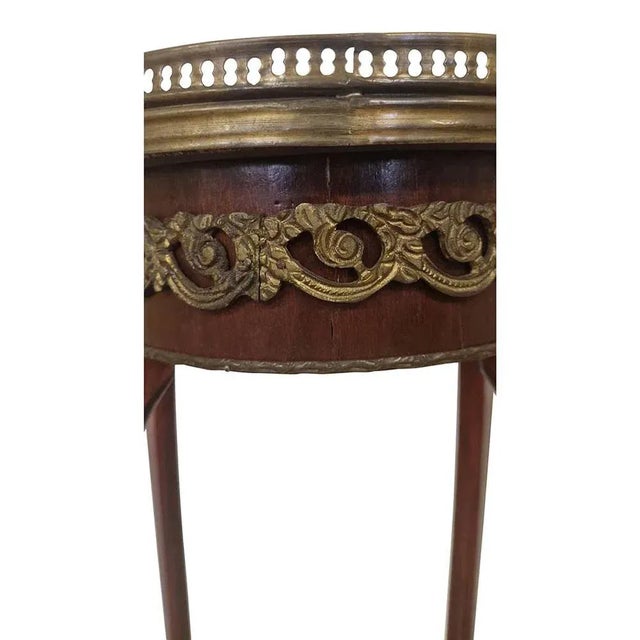 Wood Louis XV Guéridon Tripod Inlaid and Decorated in Gilded Bronze, 1980s For Sale - Image 7 of 10