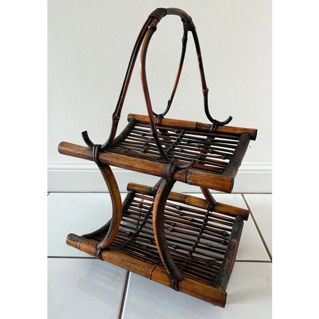 Lovely burnt Bamboo Pencil Reed basket with handle. Can be used for magazines.