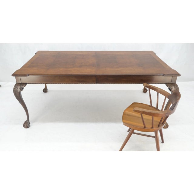 Henredon Banded Burl Walnut Ball & Claw Feet Chippendale Dining Table 2 Ext MINT For Sale - Image 9 of 12