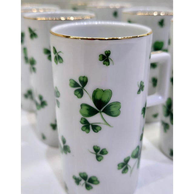 Ceramic Vintage Neiman Marcus Shamrock Demitasse Cups & Saucers With Gold Trim – Set of 8 For Sale - Image 7 of 13