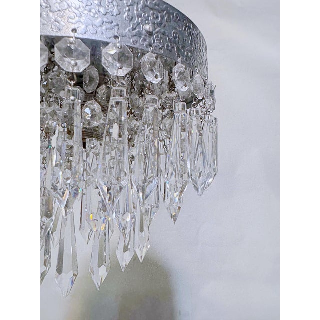 Hollywood Regency Vintage Tier Crystal Spear Chandelier With Hammered Chrome Crown For Sale - Image 3 of 9