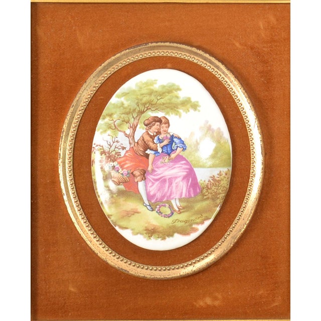 Mid 20th Century Art Cameo Fragonard B & S Creation New York Courting Couple Baroque Porcelain Gold Frames- Set of 2 For Sale In Miami - Image 6 of 12