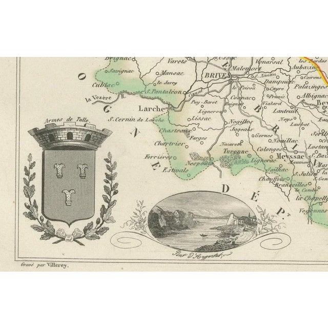 Map of Corrèze in France with Brive, Tulle and Dordogne River Landscape, 1850s For Sale - Image 4 of 10
