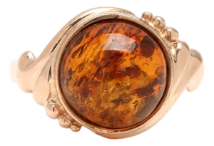 Round Amber Statement Ring, 9k Yellow Gold, Ring Size 5
