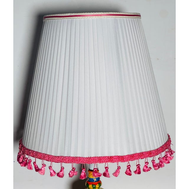 Shabby Chic 1990s Shabby Chic White Pleated Lamp Shade With Pink Fringes For Sale - Image 3 of 6