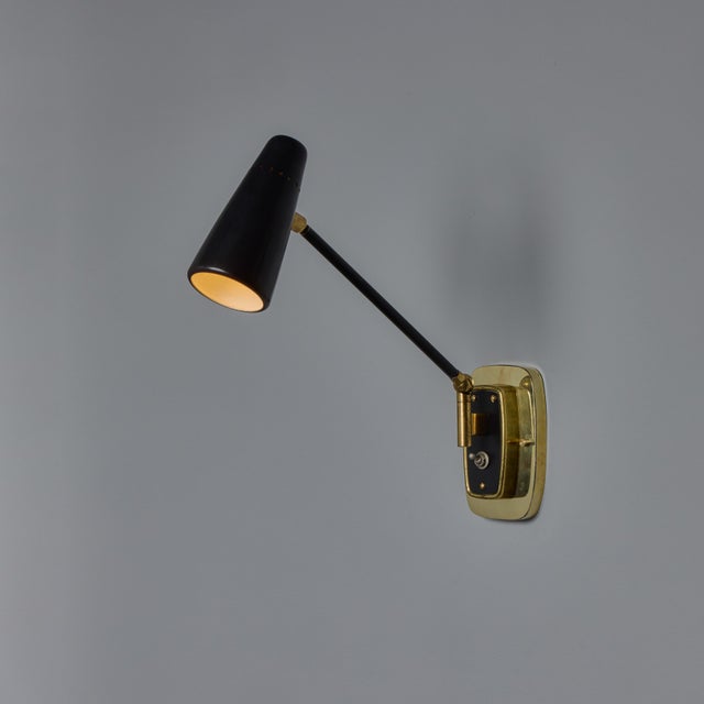 Metal 1950s Stilnovo Perforated Black Metal and Brass Sconce With Stamped Label For Sale - Image 7 of 17