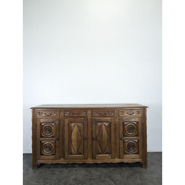 Brutalist Oak Buffet in the style of Dudouyt For Sale - Image 5 of 11