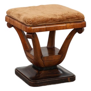 Art Deco Walnut Stool with Fabric, Italy, 1920s For Sale