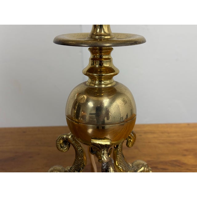 Vintage Frederick Cooper Neoclassical Brass Dolphin Table Lamps - Pair For Sale - Image 10 of 12