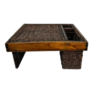 Rattan and Wood Utensil /Plate Caddy