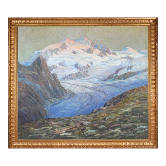 Antique Glacial Landscape Painting by Swiss-American Artist Jean Jacques Pfister For Sale