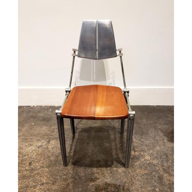 Silver 1980s Attributed to Robert Josten Aluminum and Cherry Postmodern Industrial Dining Chairs Set of 8 For Sale - Image 8 of 11